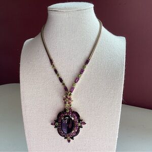 Vintage Alice Caviness Purple Green Rhinestone Necklace